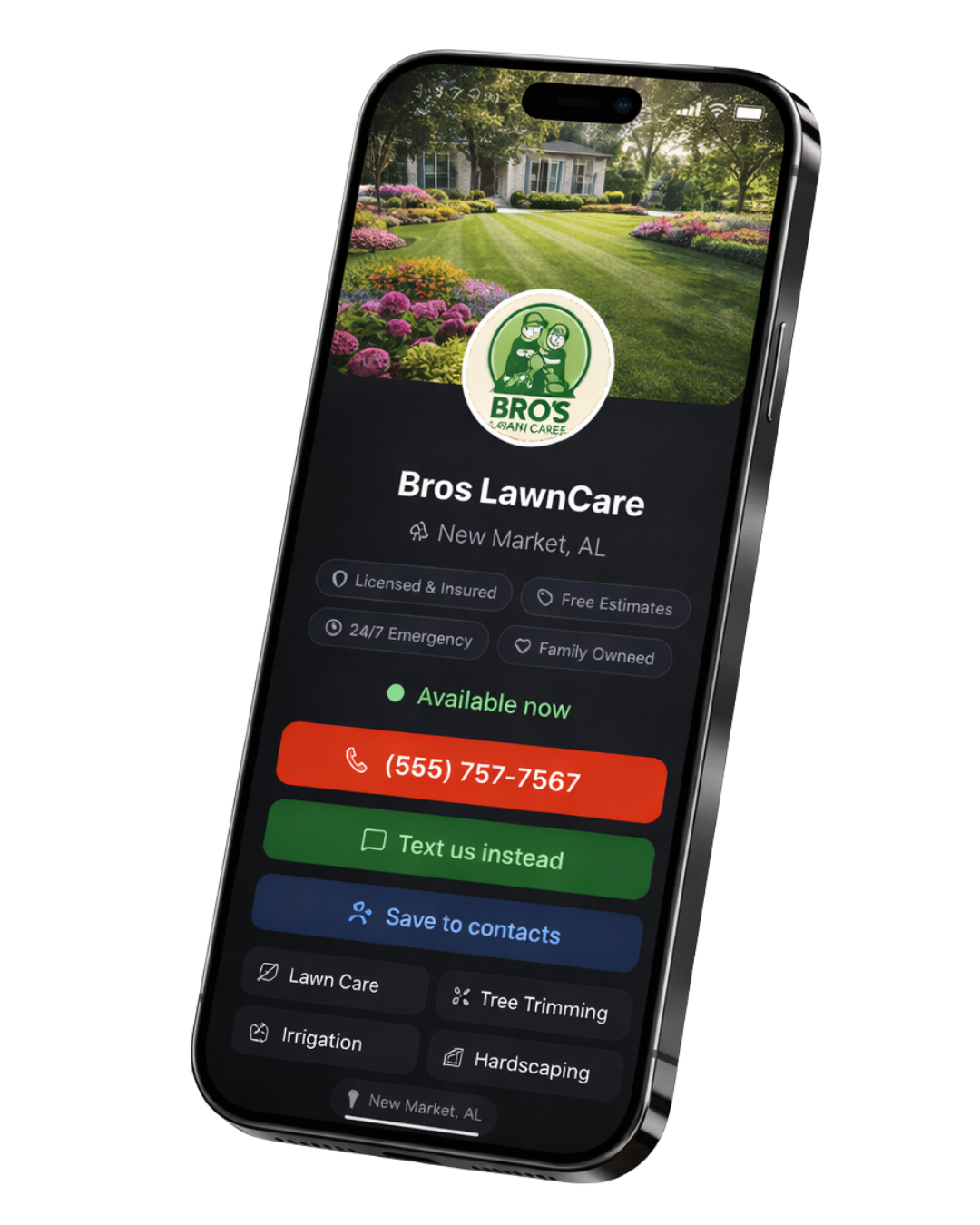 Example contractor business card